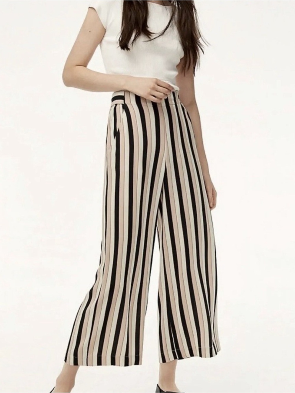 Aritzia Wilfred Faun Striped Wide-Leg Tie-Waist Pants. Preowned. Size XS